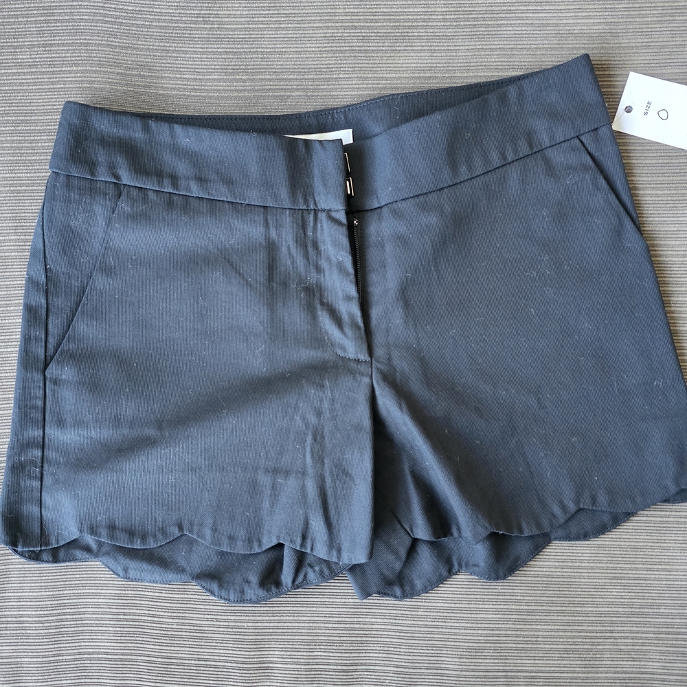 Elegant Black Scalloped Hem Women's Shorts
